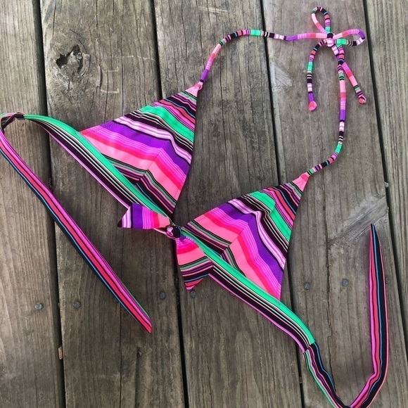 Vs Striped Bikini Top Halter Tie Neck Small - Picture 4 of 6